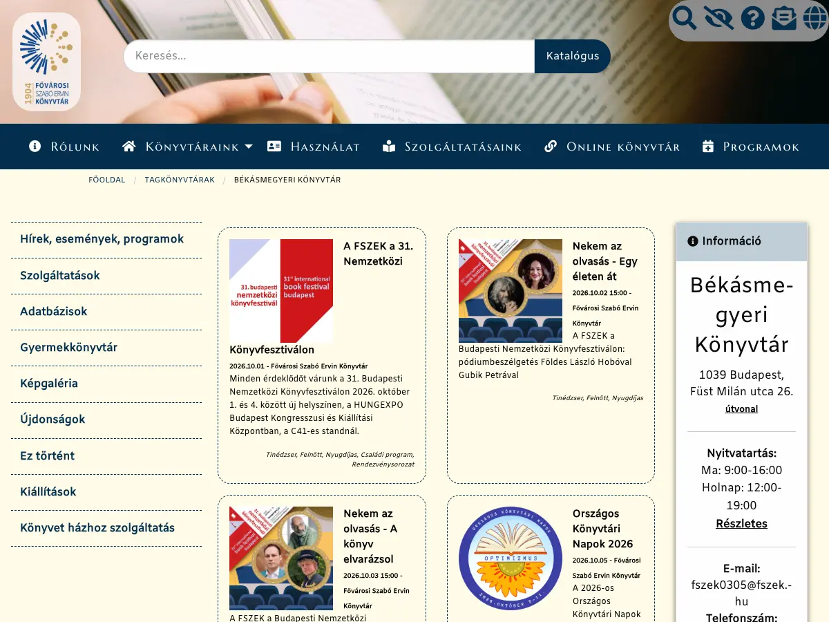 Békásmegyeri Könyvtár's website
