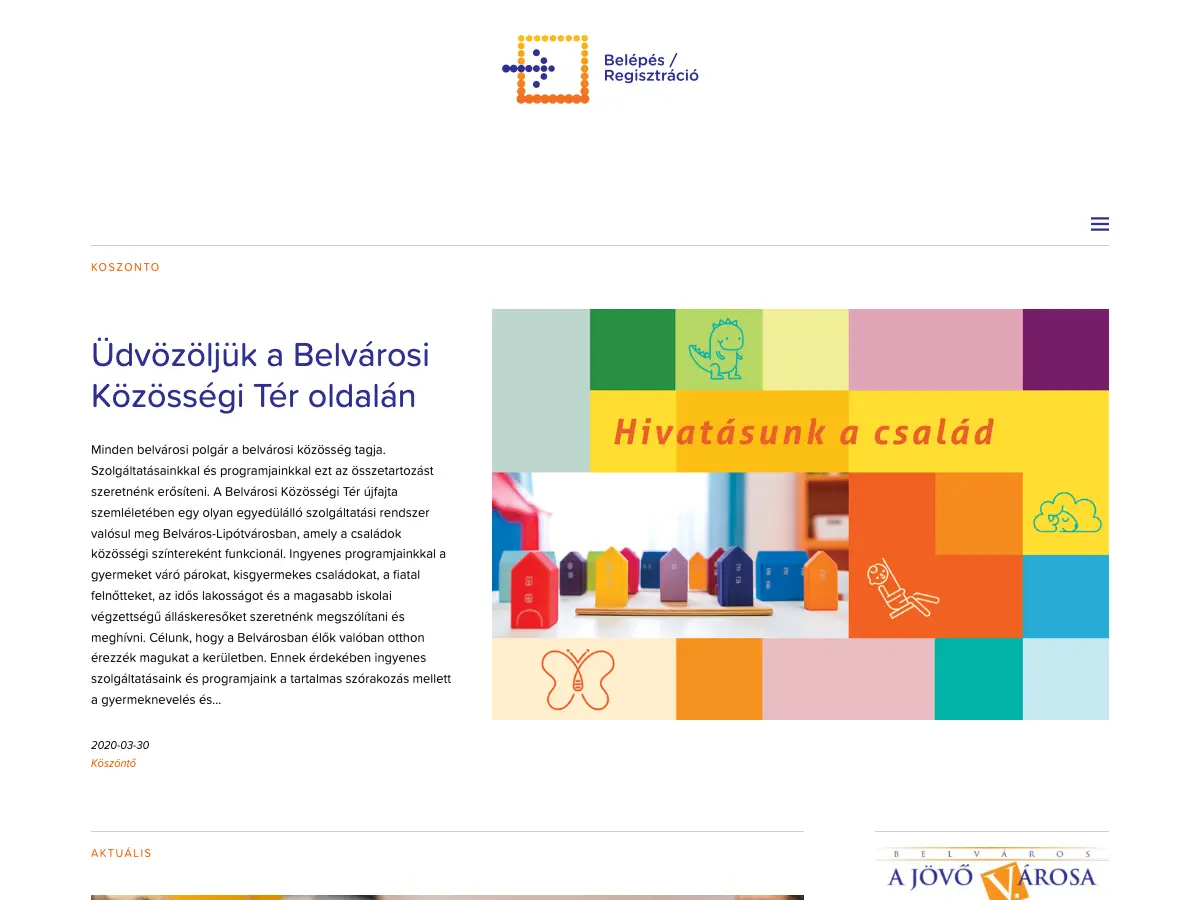 Belvárosi Közösségi Tér's website