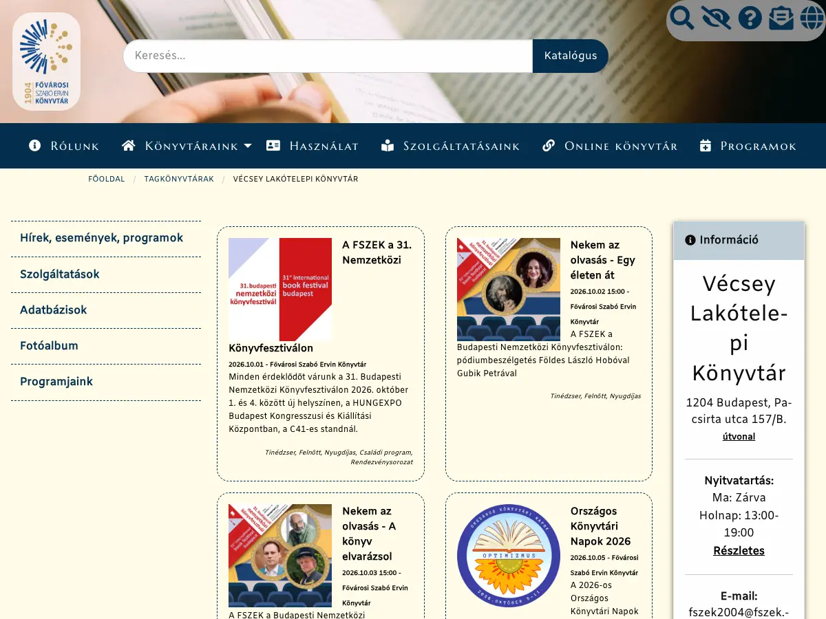 Vécsey Lakótelepi Könyvtár's website