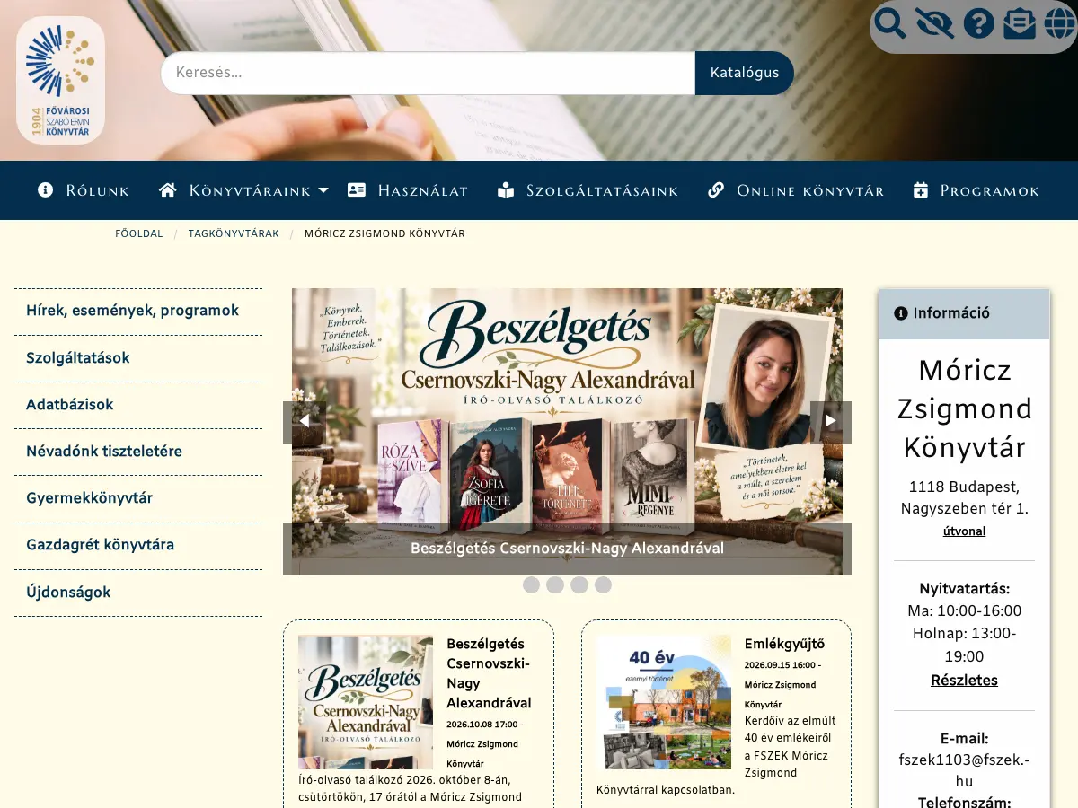 Móricz Zsigmond Könyvtár's website