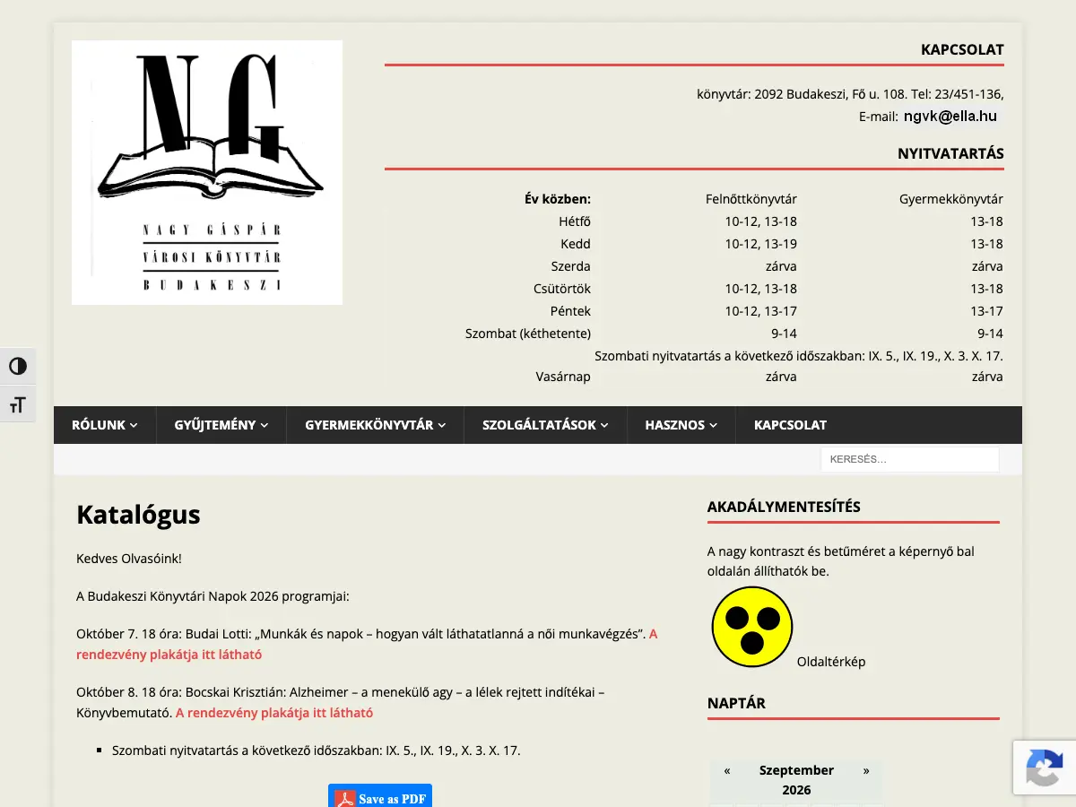 Nagy Gáspár Városi Könyvtár's website