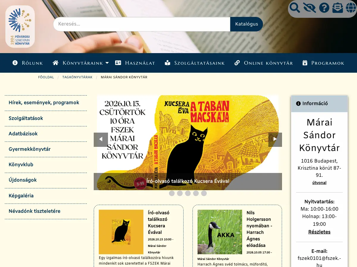 Márai Sándor Könyvtár's website