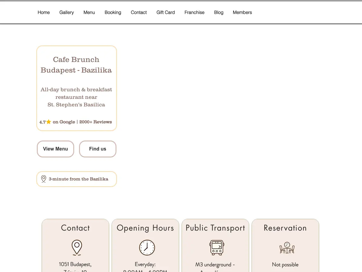 Cafe Brunch Budapest - Bazilika's website