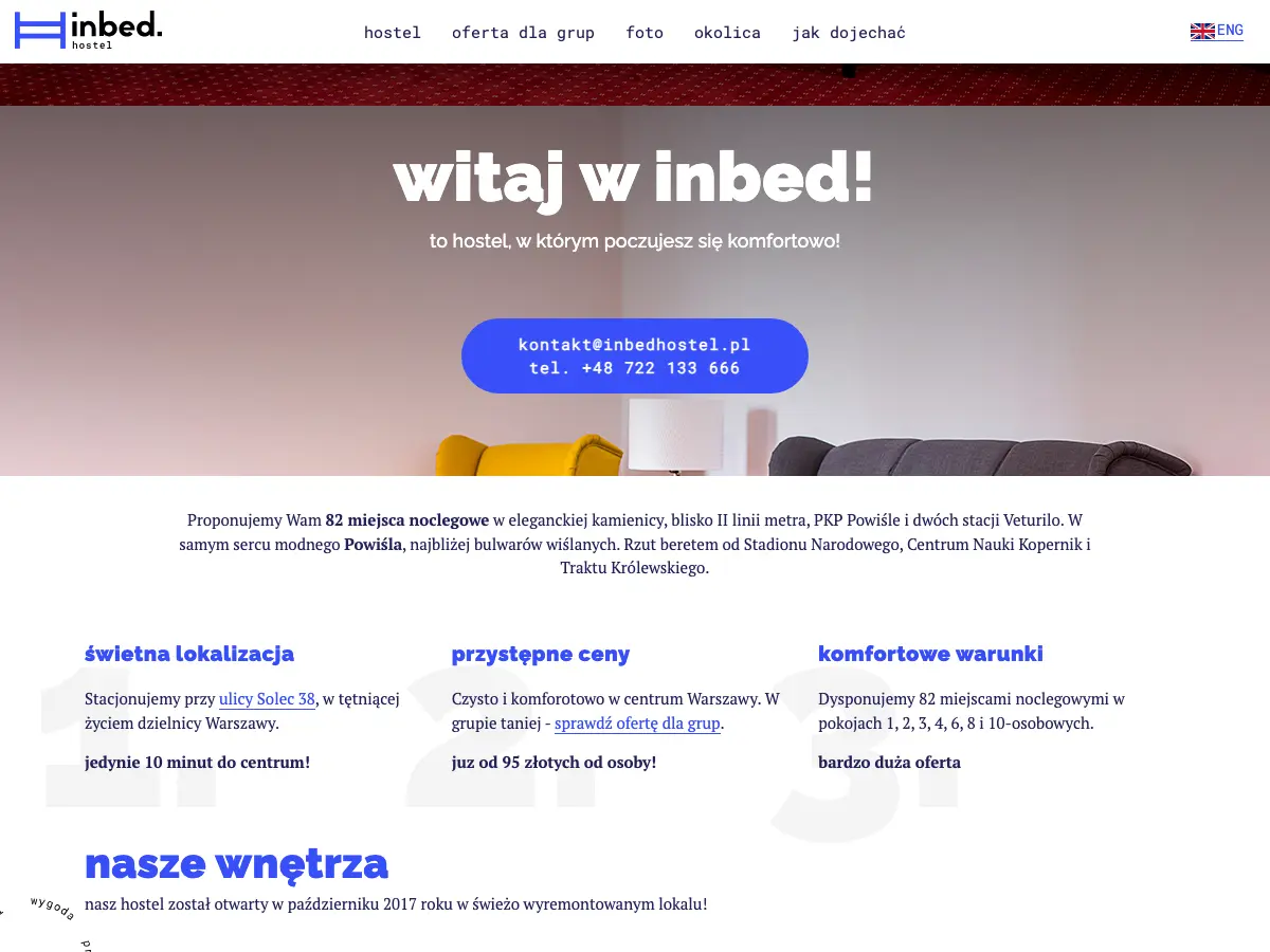 Inbed Hostel's website