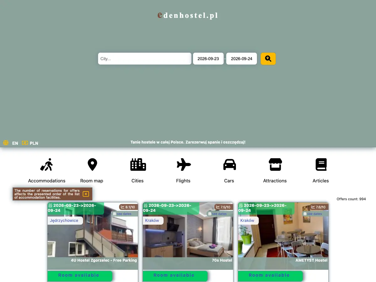 Eden Life Hostel's website