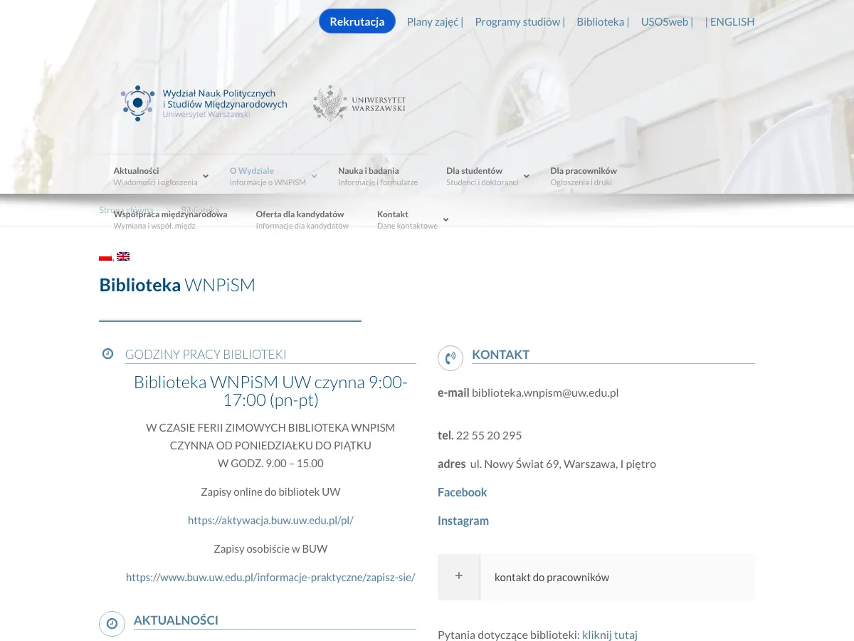 Biblioteka Wydziału Nauk Politycznych i Studiów Międzynarodowych UW's website