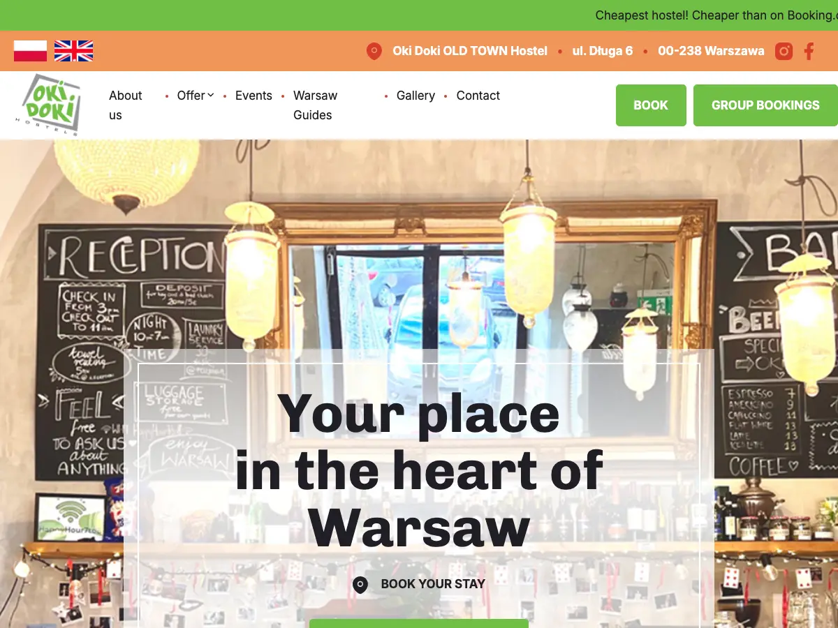 Oki Doki Hostel's website