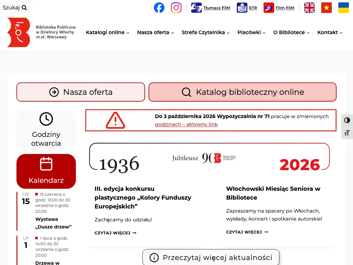 Biblioteka Publiczna w Dzielnicy Włochy's website