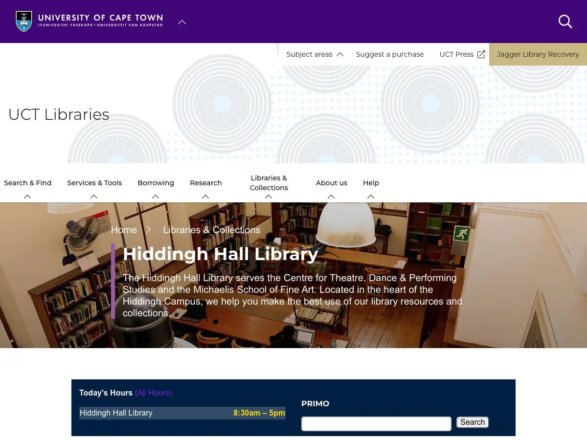 Hiddingh Hall Library's website