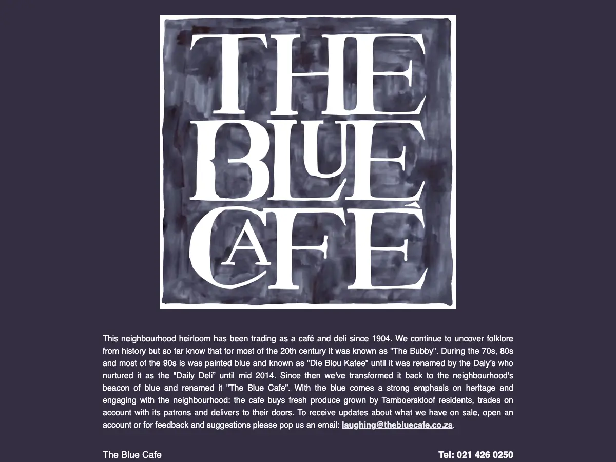 The Blue Cafe's website