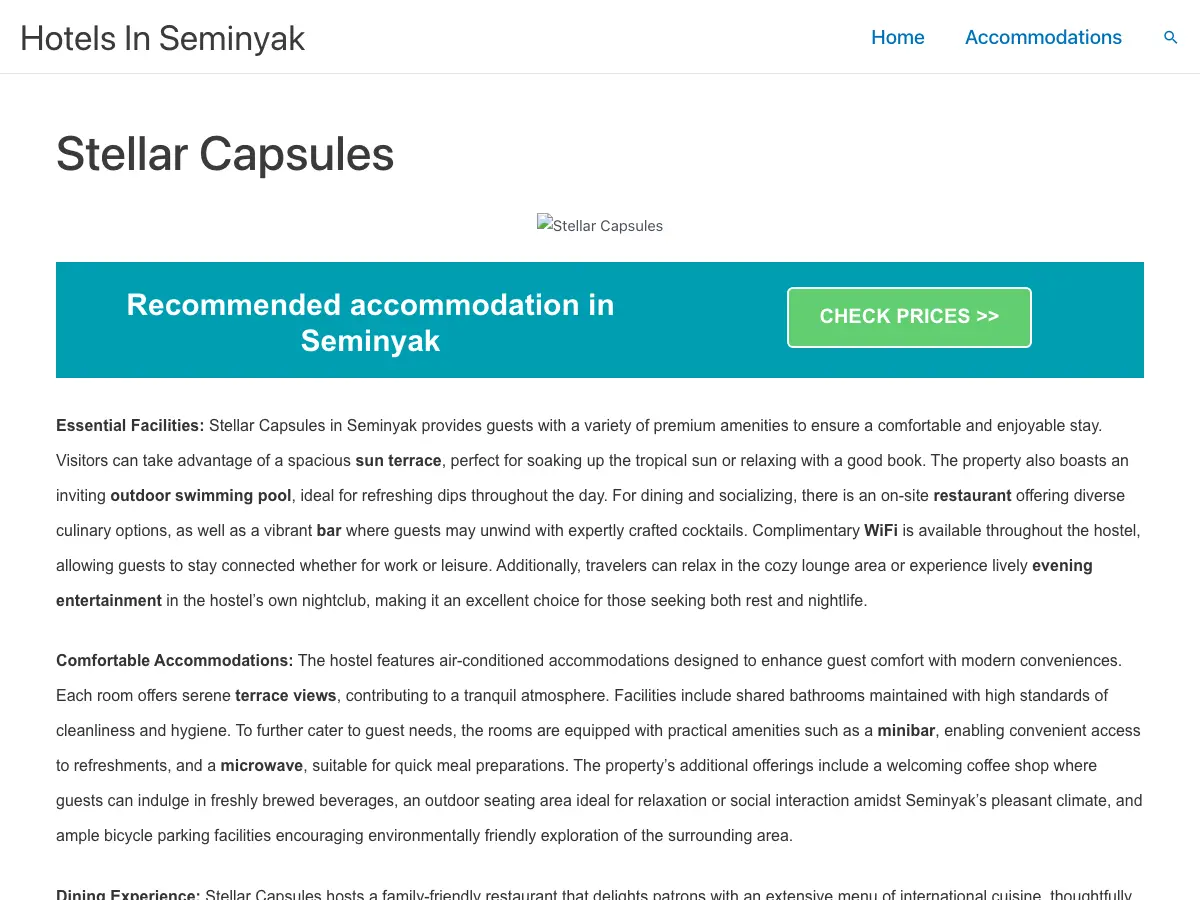 Stellar Capsules Seminyak's website