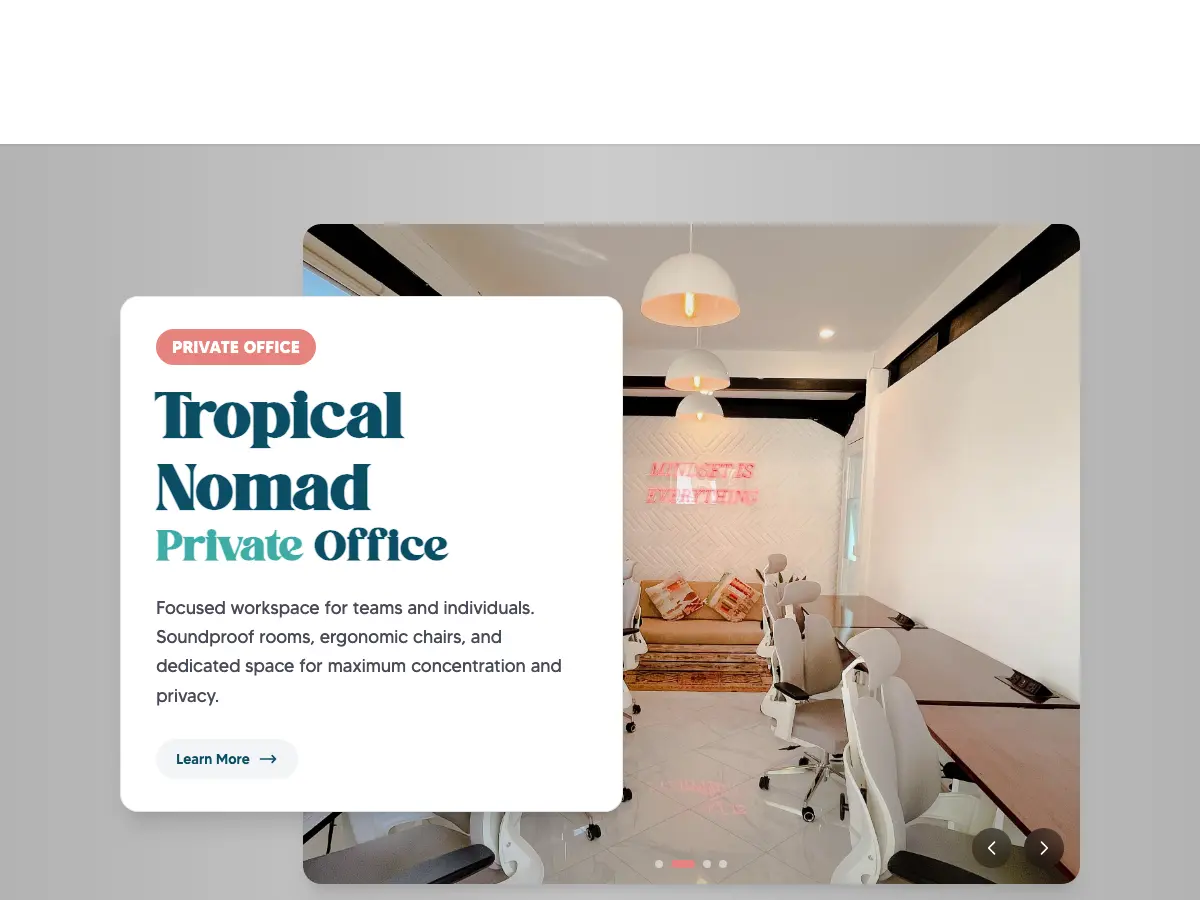 Tropical Nomad Coworking Space's website